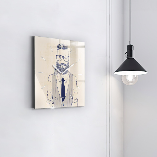 Square glass wall clock Man with a beard