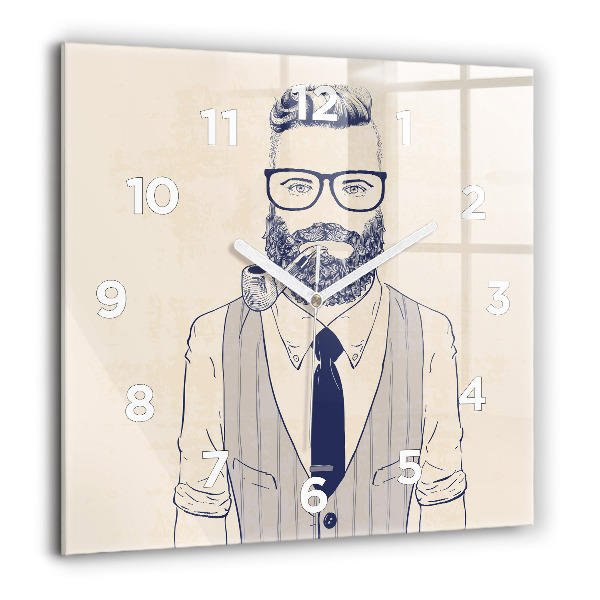 Square glass wall clock Man with a beard