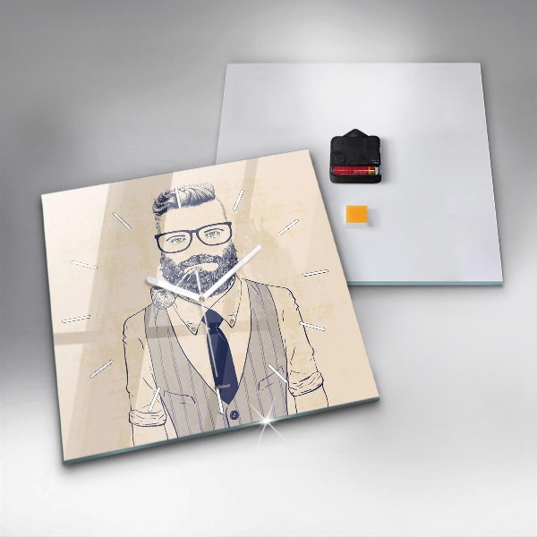 Square glass wall clock Man with a beard
