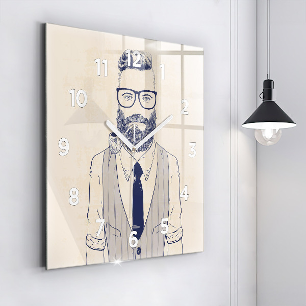 Square glass wall clock Man with a beard