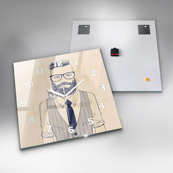 Square glass wall clock Man with a beard