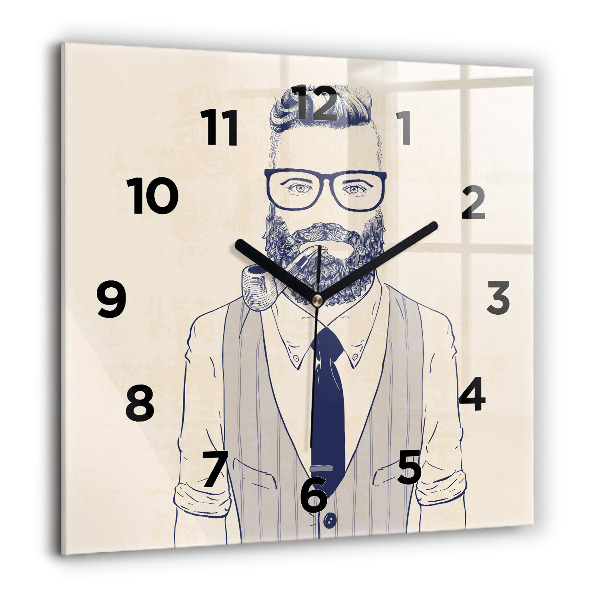 Square glass wall clock Man with a beard