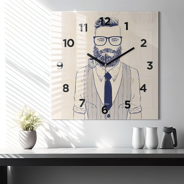 Square glass wall clock Man with a beard