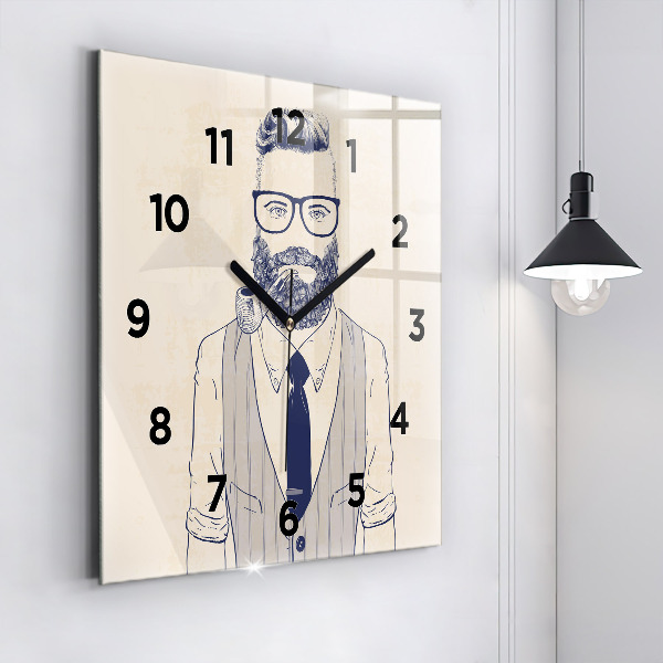 Square glass wall clock Man with a beard