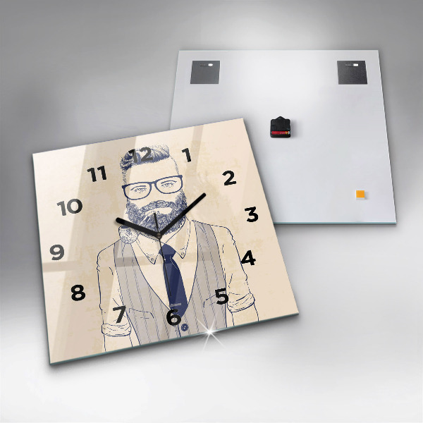 Square glass wall clock Man with a beard