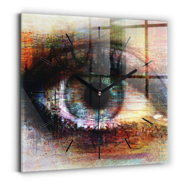 Square glass wall clock Street Art Eye