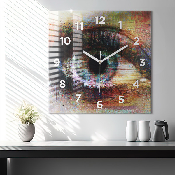 Square glass wall clock Street Art Eye