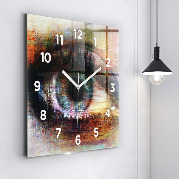 Square glass wall clock Street Art Eye