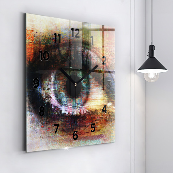 Square glass wall clock Street Art Eye