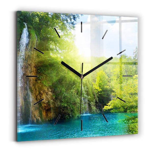 Square glass wall clock Lagoon Landscape