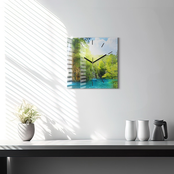 Square glass wall clock Lagoon Landscape