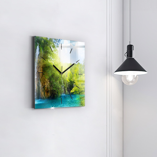 Square glass wall clock Lagoon Landscape