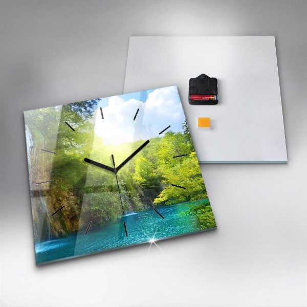 Square glass wall clock Lagoon Landscape