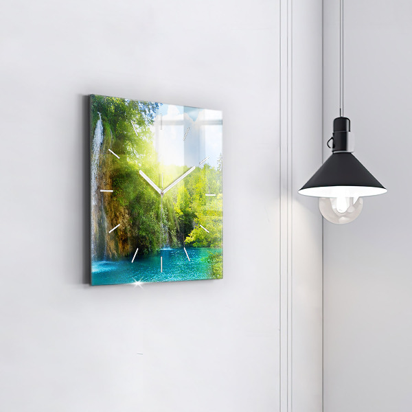 Square glass wall clock Lagoon Landscape
