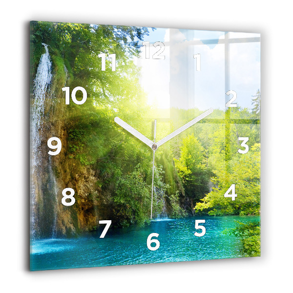 Square glass wall clock Lagoon Landscape