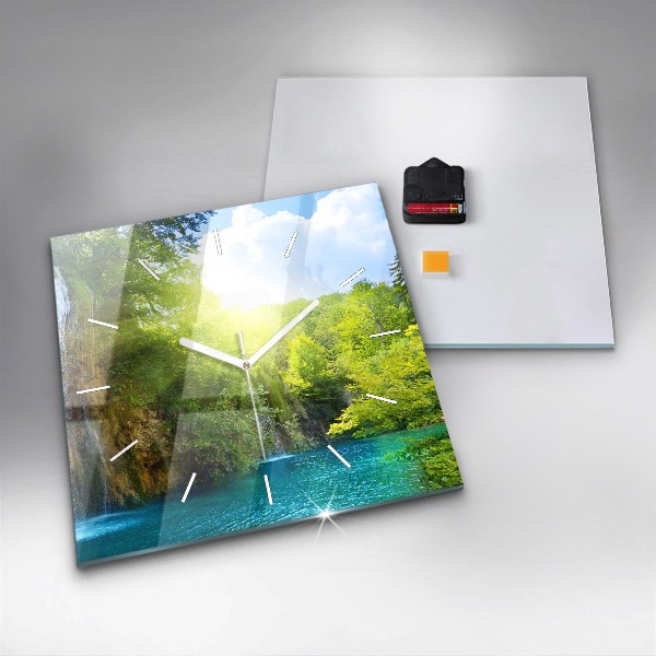 Square glass wall clock Lagoon Landscape