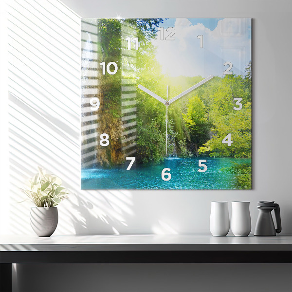 Square glass wall clock Lagoon Landscape