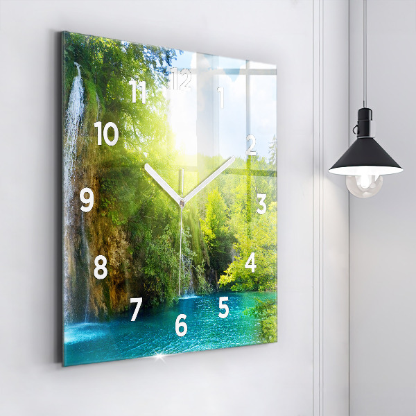 Square glass wall clock Lagoon Landscape