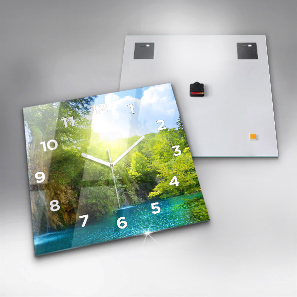 Square glass wall clock Lagoon Landscape