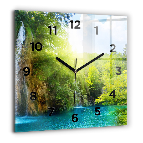 Square glass wall clock Lagoon Landscape