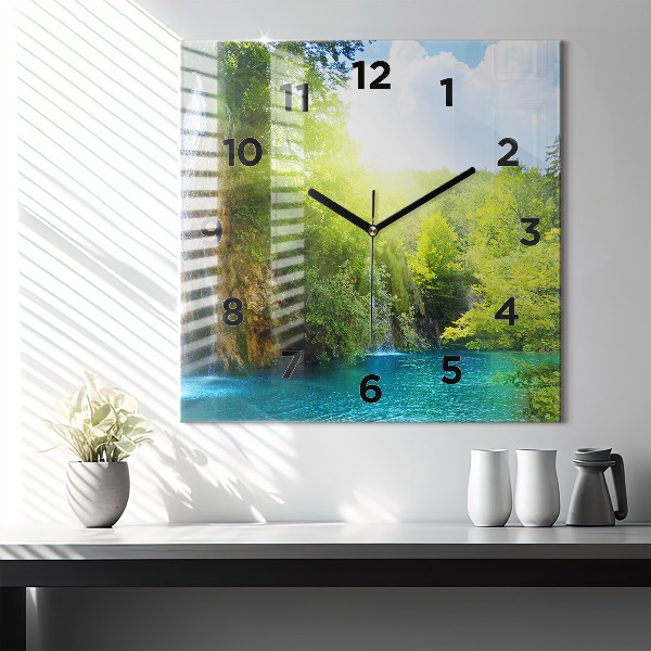 Square glass wall clock Lagoon Landscape