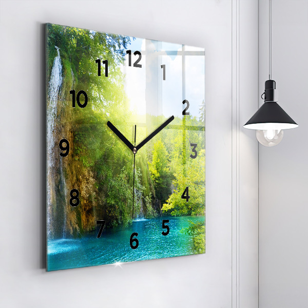 Square glass wall clock Lagoon Landscape
