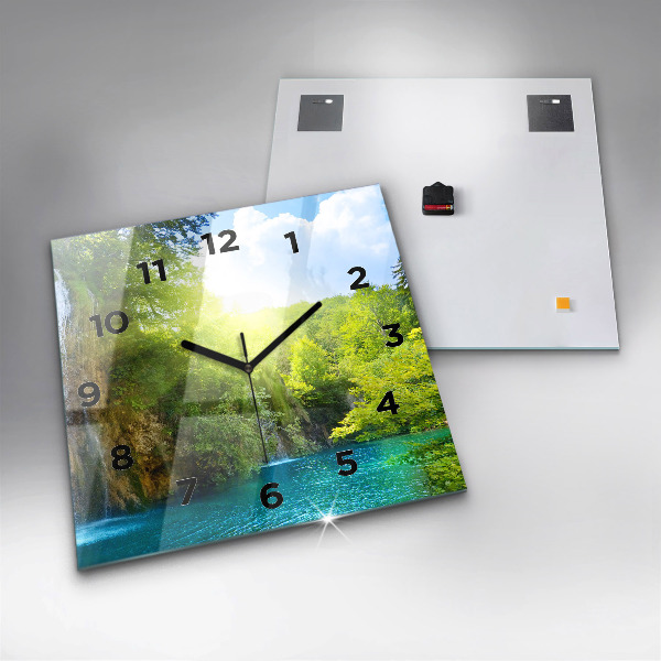 Square glass wall clock Lagoon Landscape