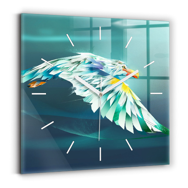 Square glass wall clock Image of a flying eagle