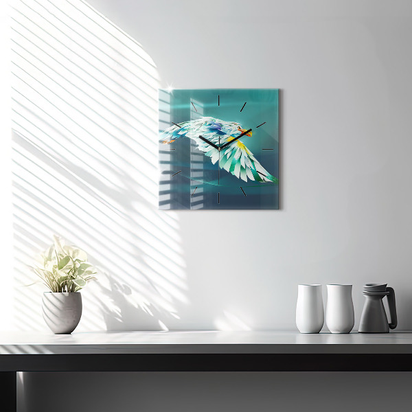 Square glass wall clock Image of a flying eagle