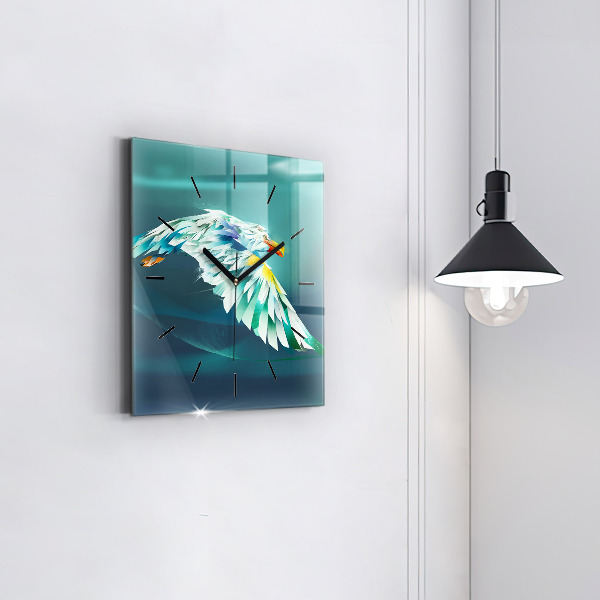 Square glass wall clock Image of a flying eagle