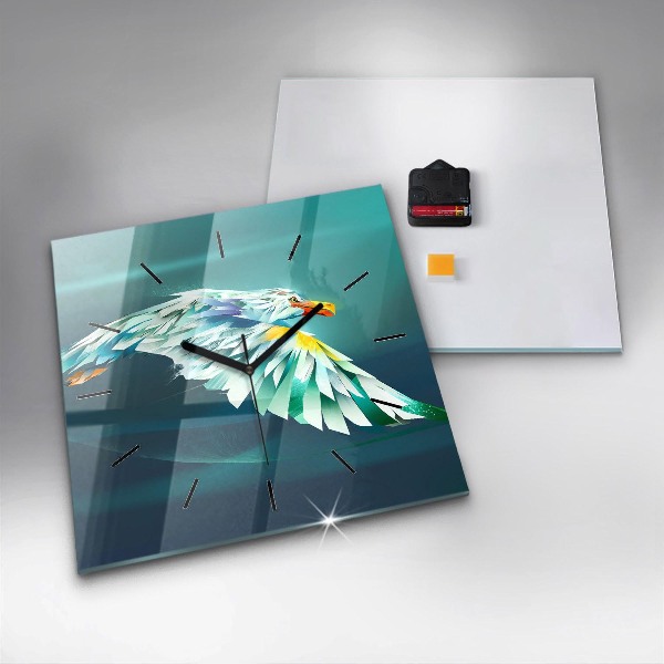 Square glass wall clock Image of a flying eagle