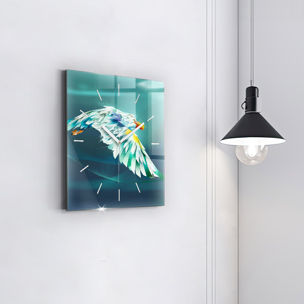 Square glass wall clock Image of a flying eagle