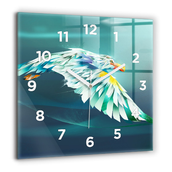 Square glass wall clock Image of a flying eagle