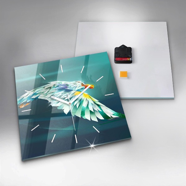 Square glass wall clock Image of a flying eagle