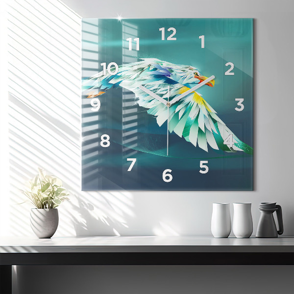 Square glass wall clock Image of a flying eagle