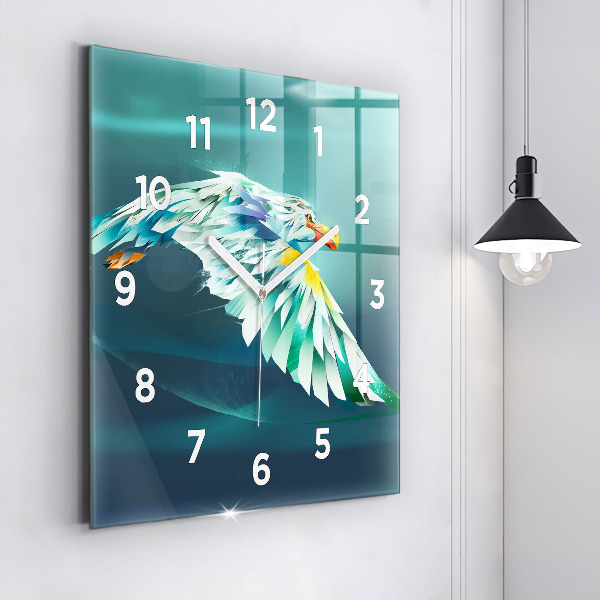 Square glass wall clock Image of a flying eagle