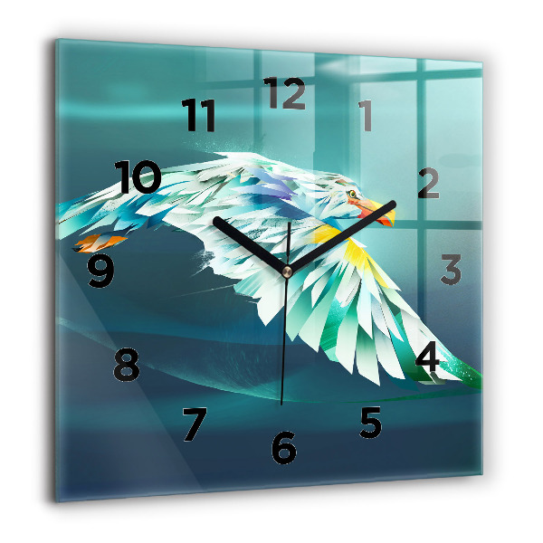 Square glass wall clock Image of a flying eagle