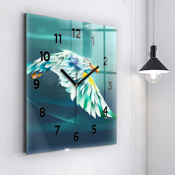 Square glass wall clock Image of a flying eagle
