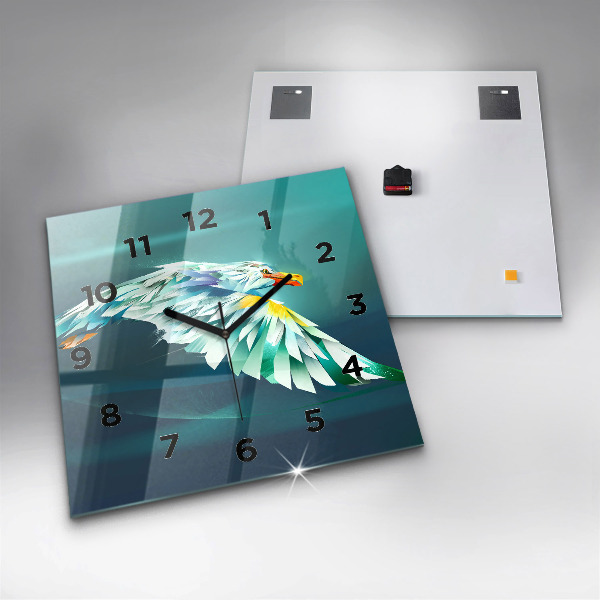 Square glass wall clock Image of a flying eagle