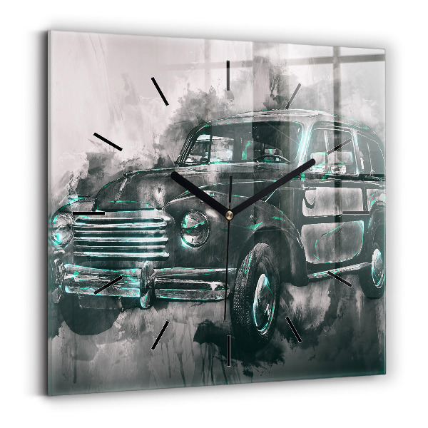 Square glass wall clock Old School Car