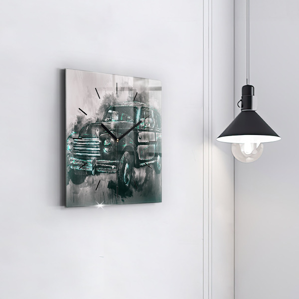 Square glass wall clock Old School Car