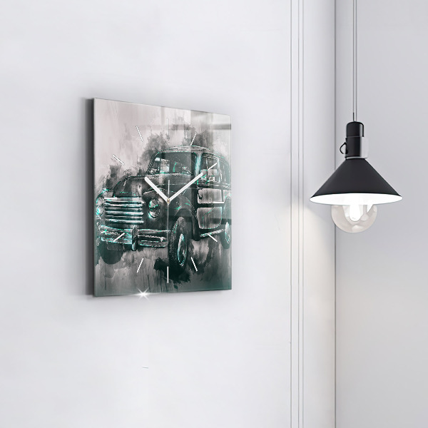 Square glass wall clock Old School Car