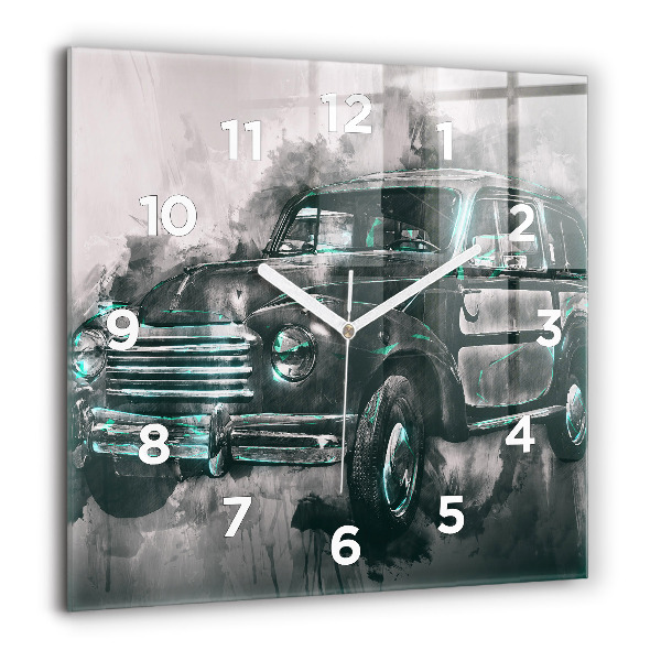 Square glass wall clock Old School Car