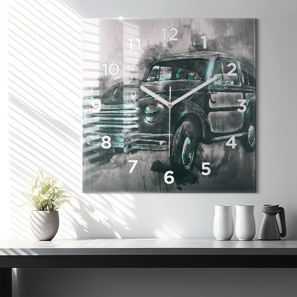 Square glass wall clock Old School Car