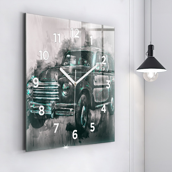 Square glass wall clock Old School Car