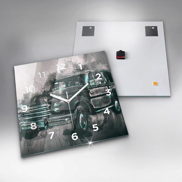 Square glass wall clock Old School Car