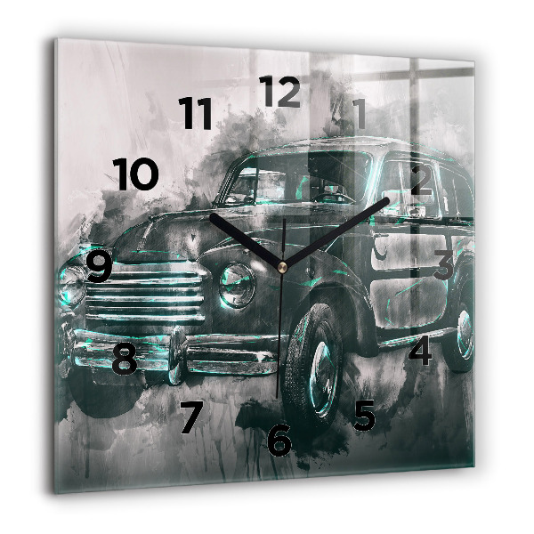 Square glass wall clock Old School Car