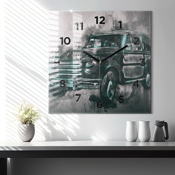 Square glass wall clock Old School Car