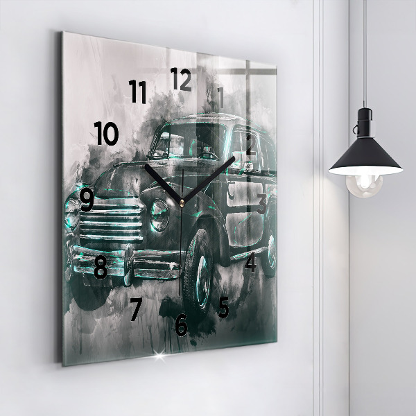 Square glass wall clock Old School Car