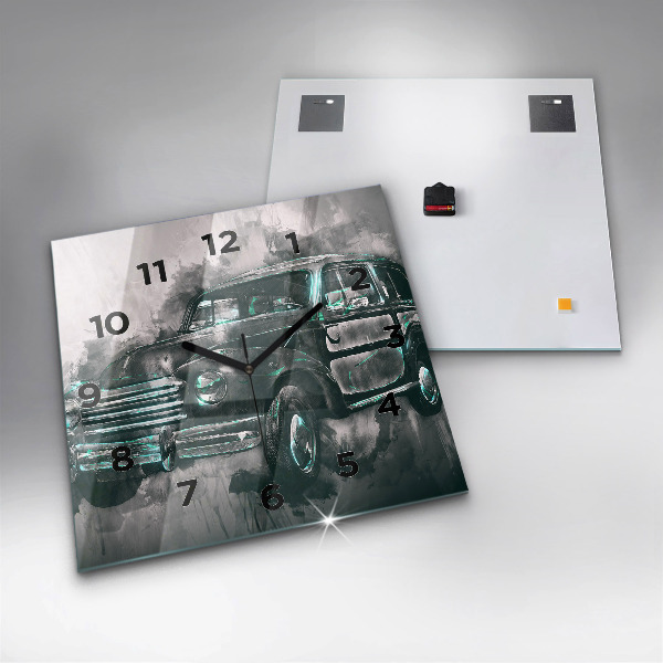 Square glass wall clock Old School Car